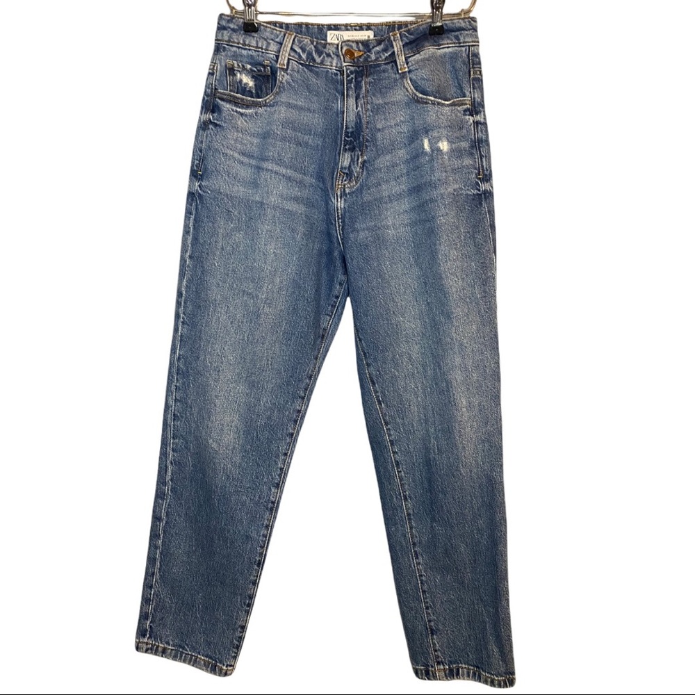 Zara High Rise Vintage Relaxed Fit Straight Leg Medium Wash Mom Jeans 8 - Picture 2 of 7